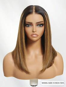 UNice Hair Bye Bye Knots 7x5 Lace Brown With Blonde Piano Highlights Straight Bob Wig With Dark Roots Glueless Bob Wigs 100% Human Hair Ready To Wear Pre Cut Pre Bleached Pre-Pluck Transparent Lace With Drawstring Unice Wigs For Women