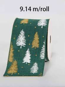 1 pièce Ruban de Noël à bord en fil de 9,14 mètres/rouleau, 63,5 mm 6,35 cm, convient pour les invitations de mariage, les bouquets de mariée, l'emballage cadeau, les artisanats DIY, la décoration de scène, la décoration de Noël et de vacances, la décoration de la pièce, la décoration de Noël à la maison