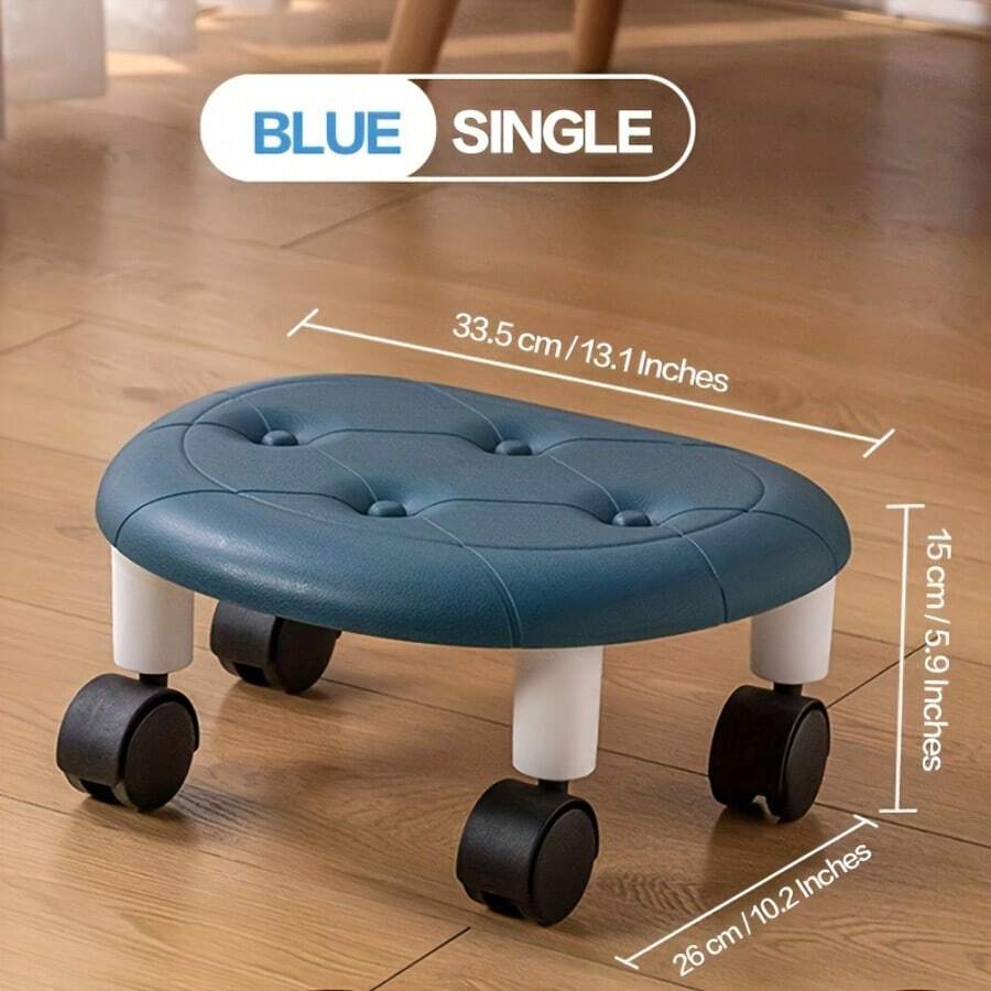 1 COFIT Sliding Low Stool On Wheels - Stylish And Durable Plastic Footstool, Available In White/Dark Blue/Black - Perfect For Entryways And Bathrooms, Perfect For Shoe Changing And Storage, Small Bathroom Stools - Màu xanh lam - Xem 1