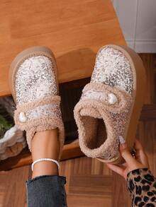 2025 New Women Fashion Flat Comfortable Glitter Perforated Shoes For Winter