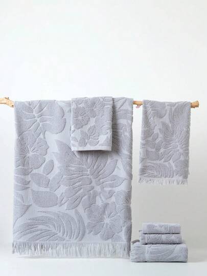 1 pieza Juego de toallas ligeras, con patrón de hojas grises, toalla de baño rectangular de 70*140cm y toalla de mano de 34*74cm/34*34cm, de secado rápido, absorbente, suave, adecuada para baño, cocina, viaje, regalos, gimnasio, playa, hotel, toallas de ducha para salón de belleza, hotel deportivo, artículos esenciales para el hogar, toalla, cuidado de la piel