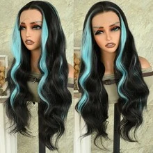 13X4 Free Part Black Green Highlights Body Wave Lace Front Wigs Pre Plucked Soft Long Wavy Hair Wigs Heat Resistant Wave Wigs Glueless Christmas Wig Long Wavy Synthetic Lace Front Wigs For Women Perfect For Daily Wear & Parties - 強調 - 查看 4
