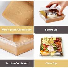 50 Pack Small Charcuterie Boxes With Lids - To Go Paper Charcuterie Box, Disposable Food Containers, 5Inch Dessert Boxes - Sandwich, Cookie, Sushi, Cake Slice, Strawberries Brown - 棕色 - 查看 4