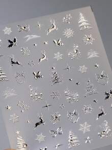 1 件奢华圣诞指甲贴纸 5D 烫金银色蝴蝶结雪人水钻粘性指甲贴纸 DIY 装饰贴花 - 銀色 - 查看 2