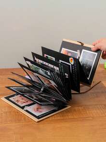Creative Accordion Fold Diy Photo Album, Blank Leather Growth Record Book, Holiday Love Confession Diy Album - Black - View 9