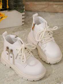 1 Pair Girls Autumn/Winter Style Boots, Casual High-Top Boots For Older Kids, Street Style Short Boots For Students, Anti-Slip Soft Bottom Boots For Toddlers, Boys British Low-Cut Short Boots