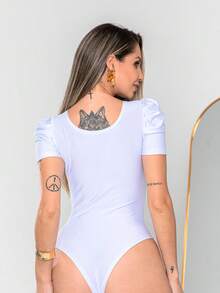 Women's Bodysuit Square Neckline Princess Sleeve Suplex Fabric Summer Fashion Style - 白色 - 查看 2