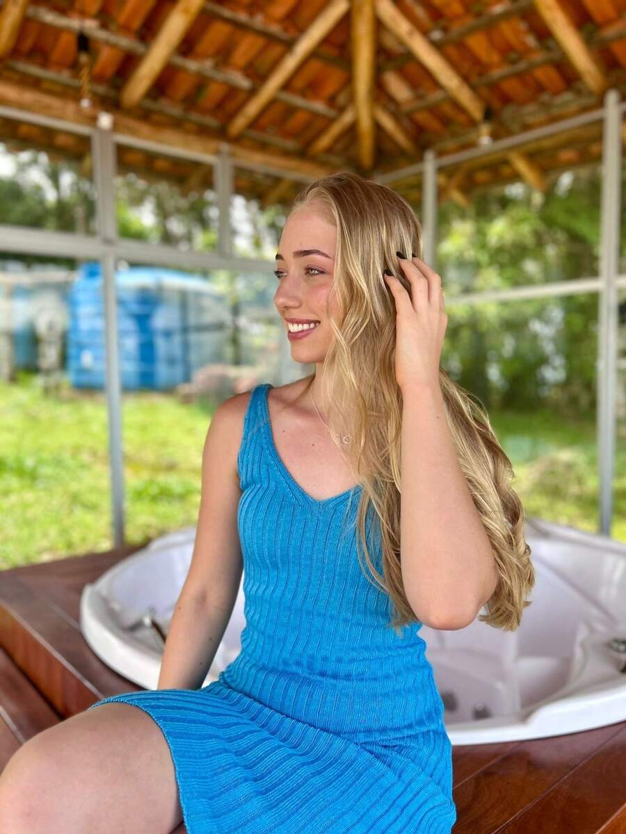 Vestido Feminino Com Alcinha  Tricô de malha    Malhado    Diário - azul aqua - Visão 1