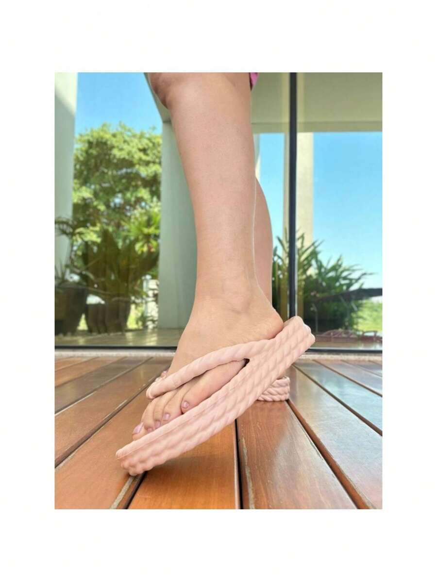 Chinelo Plataforma Trança MID Flatform Moda Praia Piscina Para Dia a Dia Em EVA Casual - Blush - Visão 1
