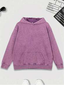 400G Heavyweight Washed Hoodie - Minimalist Solid Color - Streetwear Essential Versatile Daily Wear - Purple - View 1