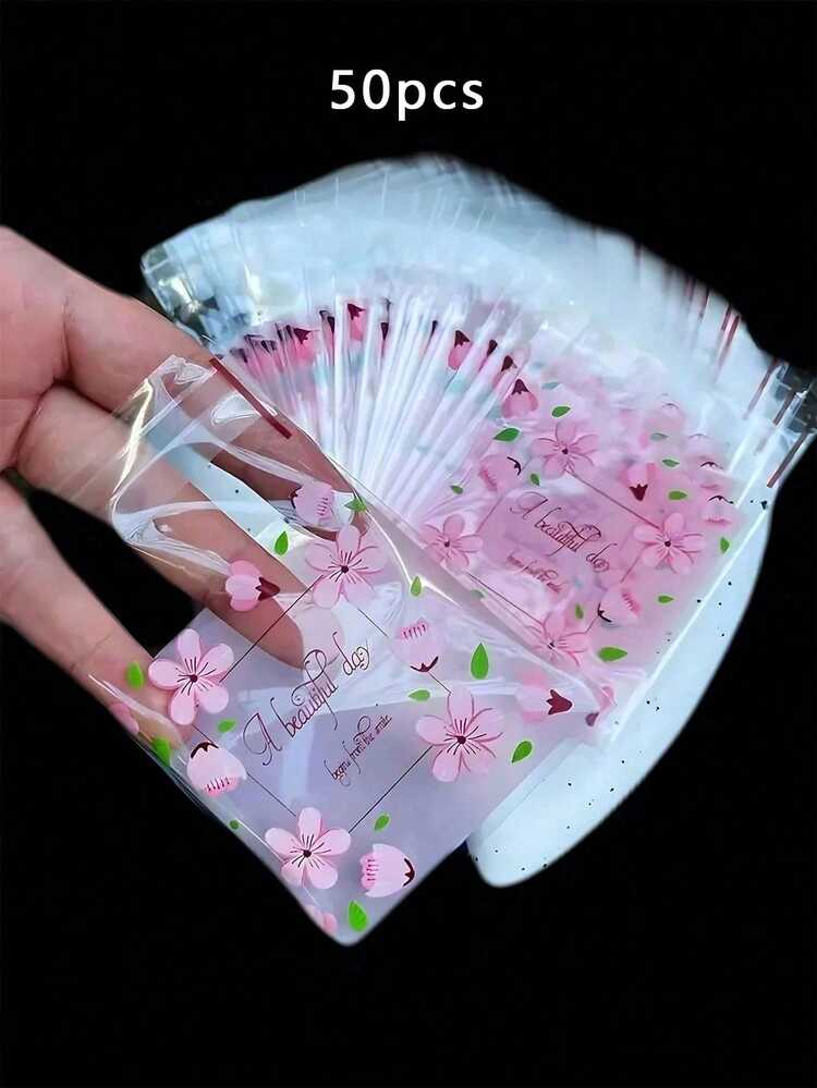 100个花叶图案自封塑料礼品袋，适用于派对回礼、生日、婚礼糖果/饼干包装 - 不含配件，梦幻主题，返校季、毕业典礼、派对、婚礼、生日、伴娘生日、包装、透明、小号、婚礼回礼、生日派对、纪念品、新娘送礼会、单身派对用品、礼品包装 - 淺粉色 - 查看 8
