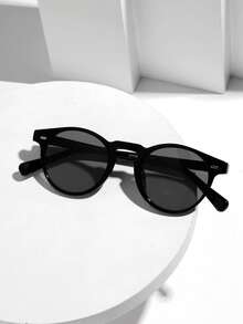 1pc Retro Rivet Small Frame Round Geek Eyeglasses For Men, Suitable For College Style, Vintage Neutral Fashion, Stylish Fashion Glasses For Daily Commute, Made Of Polycarbonate Anti-Stylish Lenses (With Glasses Case & Strap) For Summer Beach Vacation,Outdoor,Travel - 黑色 - 查看 10