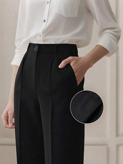 Women's High Waist Pleated Loose Fit Trousers, Suitable For Work And Casual Wear, Spring/Summer Black