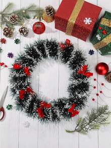 2 pièces/set Couronne de Noël avec lanterne et nœud - Couronne artificielle, utilisée pour la cheminée, l'escalier, la décoration intérieure/extérieure, sans électricité ni plumes, décoration de Noël, fournitures de fête de Noël, décoration de porte et de mur, activités extérieures, décoration de fenêtre de la maison