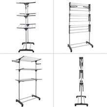 AKASENKO Tendedero Plegable de 3 Niveles,Tendedero de Ropa Plegable Vertical,Soportes Tendederos, Perchaóvil con alas Plegables y Ruedas,Tendedero Retráctil,Portátil. (Gris) - Azul - Ver 12