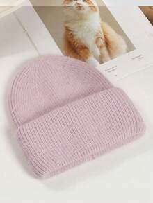 1 chiếc mũ len dệt kim màu trơn cho nữ, mũ rộng vành ấm áp, vải sợi Acrylic, mùa thu/đông - mũ dệt kim - Xem 22