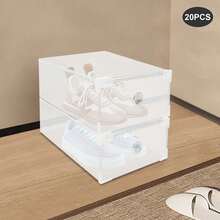 20 scatole per scarpe con coperchio, scatole trasparenti impilabili per riporre le scarpe, organizer salvaspazio per armadio, scatole modulari per riporre le scarpe da ginnastica, in bianco perla - Bianco - Visualizzare 8