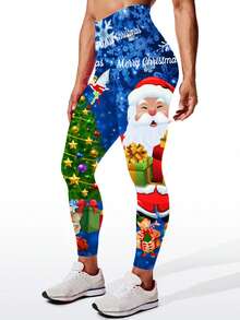 High Waisted Christmas Holiday Print Yoga Pants Long Trousers Sport Fitness Women Workout Leggings Yoga Gym Leggings Tights - Multicolor - View 3