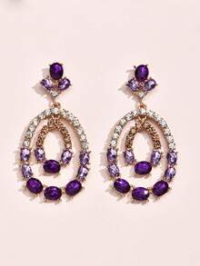 1 Pair New Earrings, Luxury Brand Alloy Rhinestone Earrings