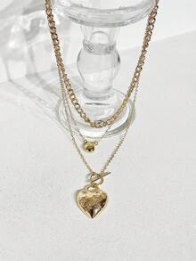 Shescity 1 Chiếc vòng cổ nữ thời trang và tinh tế hình trái tim đính đá Zirconia siêu nhỏ, nhiều lớp, đa năng và sáng tạo. - Vàng - Xem 3