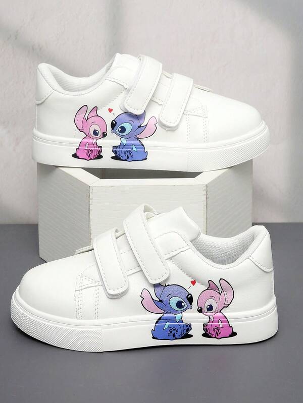 1 Pair Kids Unisex Versatile Casual White Sneakers, Comfortable Breathable Cartoon Embroidered Decor Flat Student Shoes, Campus Style Flat Shoes, Fashion Casual Running Shoes, Suitable For Spring/Autumn