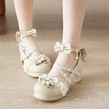 Women Lolita Cosplay Shoes Cross Strap Block Heel Mary Jane Lace Pumps-20256688 - 3米色 - 查看 10