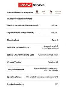 Lenovo LE208 Minimalist Business Bluetooth Earphones, Bluetooth 6.0 Instant Pairing, Low Latency, HIFI Sound Quality, ENC Smart Noise Cancellation, Long Battery Life, Wireless Earbuds For Sports, Business, Study, Compatible With Smartphones & Computers, Essential For Christmas, Holidays, Autumn/Winter, Camping, Vacation
