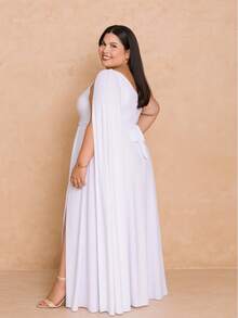 Women's Long Dress Plus Size With Cape Party Wedding Bride Graduation Bridesmaids Elegant Party Mesh With Belt Timeless - 白色 - 查看 3