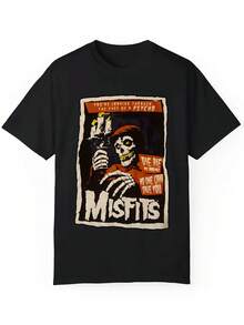Men's Black MISFITS Graphic Print Casual T-Shirt - Summer Round Neck Short Sleeve Tee With Edgy Skeleton & Bold Text Design, Machine Washable Polyester For Everyday Streetwear - màu đen - Xem 7