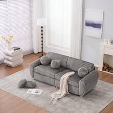 Modern Sofa For Living Room, 84" Corduroy Sofa Couch, Sectional Love Seat Couch, Upholstered Sofa For Apatment Bedroom Home Office - 灰色 - 查看 9