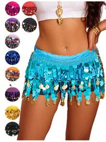 Belly Dance Hip Scarf, Sweet Belly Dance Skirt Wrap Performance Shiny Sequin Coins, Women Belly Dance Costume - Multicolor - View 1