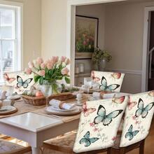 2/4/6 piezas Fundas de silla con estampado de mariposa de lino, adecuadas para decoración del hogar, sala de estar, comedor, jardín, hotel, fiesta, material de poliéster lavable