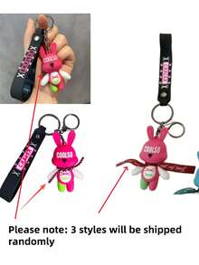 1入粉色兔子鑰匙鍊掛飾鑰匙扣，情侶袋裝飾娃娃禮物鑰匙扣創意兔子團體帶酷鑰匙扣，給汽車、摩托車使用高端感的鏈式吊飾，手拎式鑰匙扣