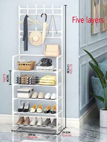 1pc Household Assembled Space-Saving 4-Tier/5-Tier Metal Clothes Hanger & Shoe Rack - Sturdy, Durable Multi-Function With 8 Hooks And Shelves, Suitable For Entryway, Bedroom, Bathroom - Easy To Assemble - Multicolor - View 10