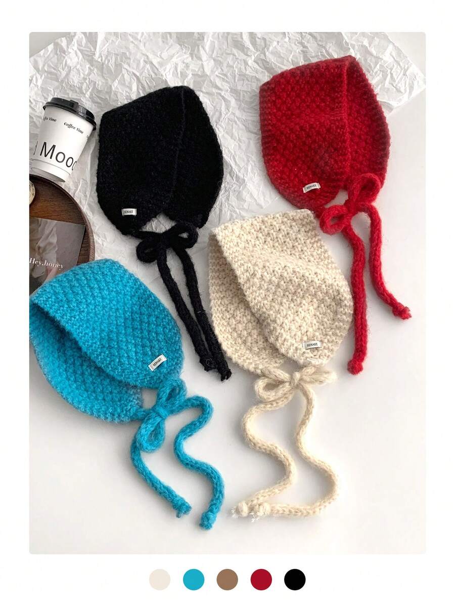 1pc Niche Striped Knit Small Scarf Headband For Women, Warm Ear Muffs, Versatile Headwear, Retro Chic Striped Small Scarf, Knit Ear Warmer Neck Gaiter, Autumn/Winter - Wide Striped Wool Earmuffs - View 1