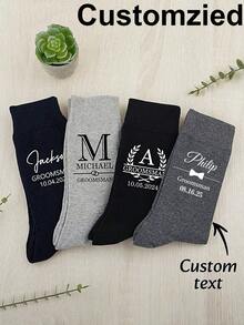Personalized Groomsmen Socks, Personalized Custom Black Socks Customized Crew Socks,Custom Face Socks, Couple Socks, Custom Wedding Party Gift, Formal Monogram Socks, Wedding Socks - A Luxurious Personalized Dress Sock Set, Groom To Be Wedding Day ,Engagement Decoration Bachelor Party Bach Weekend Groomsman Best Man Proposal Gift Father's Day Husband Dad Present, Unisex