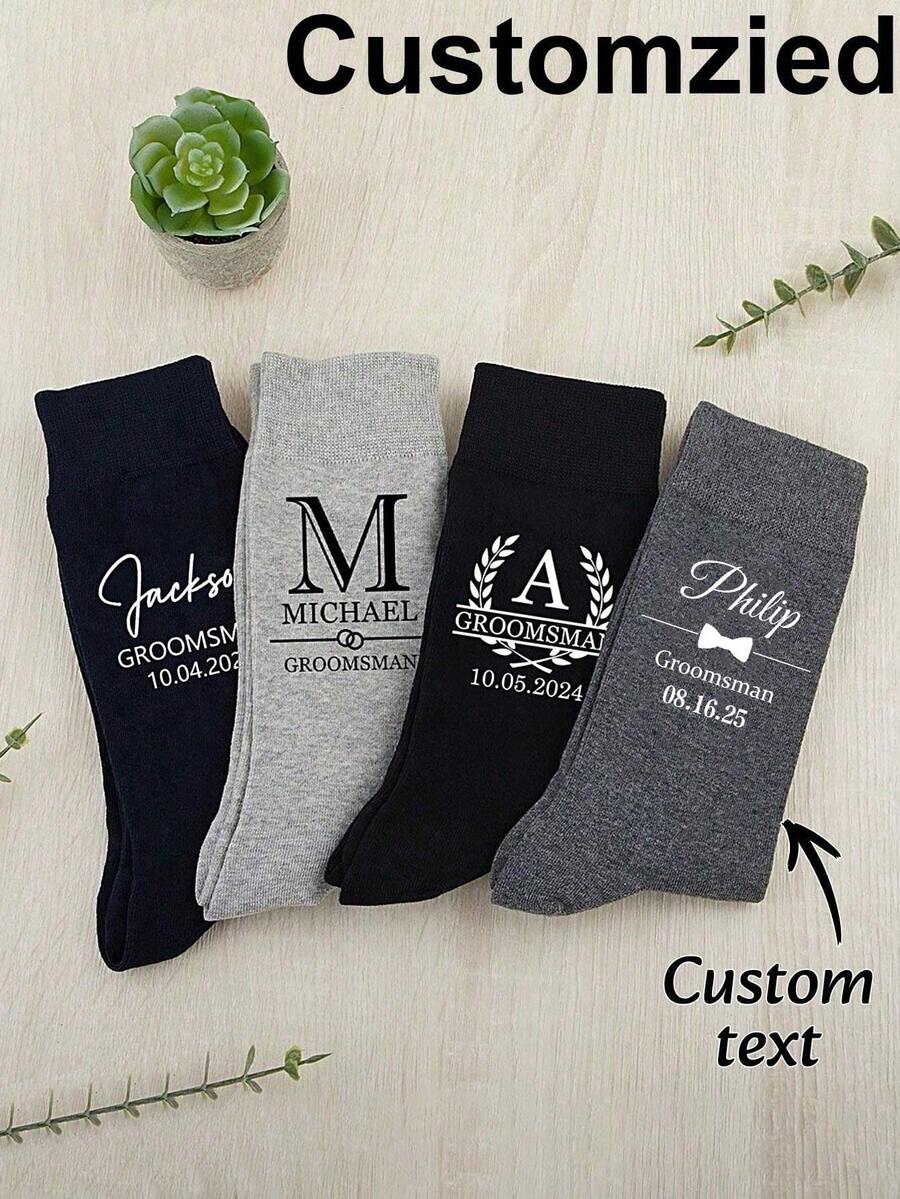 Personalized Groomsmen Socks, Personalized Custom Black Socks Customized Crew Socks,Custom Face Socks, Couple Socks, Custom Wedding Party Gift, Formal Monogram Socks, Wedding Socks - A Luxurious Personalized Dress Sock Set, Groom To Be Wedding Day ,Engagement Decoration Bachelor Party Bach Weekend Groomsman Best Man Proposal Gift Father's Day Husband Dad Present, Unisex