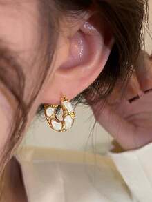 Bộ 5 đôi bông tai đính nhựa kiểu Pháp thanh lịch, màu trắng độc đáo, thời trang dành cho phụ nữ đeo hàng ngày, dự tiệc, dạ hội, tiệc tùng, lễ hội - Vàng vàng + trắng - Xem 10