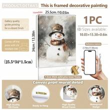 1 szt., płótno ścienne, dekoracje świąteczne, oprawione ozdoby świąteczne, śnieżny zimowy krajobraz, Święty Mikołaj, wystrój świąteczny w stylu rustykalnym, wystrój bożonarodzeniowy w stylu vintage, bałwan, choinka, pociąg świąteczny, dekoracja pokoju bożonarodzeniowego, wystrój salonu