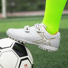 Boys Soccer Cleats -Shock-Resistant BreathableComfortable And Ready For Competition - Hook AndLoop Fastener Pu Upper Nylon Lining EVA Insole Print Patterned Design - White - View 3
