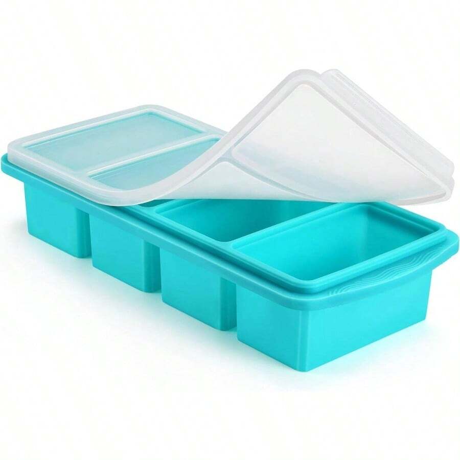 Silicone Freezer Tray With Lid - 1 Cup Silicone Food Freezer Tray - Large Cube Freezer Molds - Soup, Sauce, Leftovers, Homemade Meal Prep Freezing Kitchen Storage Containers - Aqua - 2 - Pack - 1 + Màu xanh nước biển 1 gói - Xem 1
