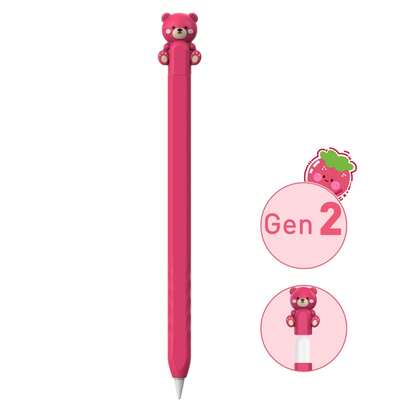Söt björnfodral kompatibel med Apple Pencil Pro och 2:a generationens och Apple Pencil (USB-C), Silikonskyddsfodral med Apple Pencil 1:a generationen