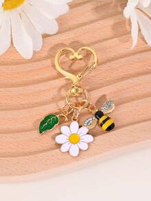 1 Stück Urlaubsstil süßer Blumen- & Bienen-Anhänger Schlüsselanhänger, Tasche/Auto Schlüssel Dekoration, geeignet als Geschenk für Familie, Freunde, Studenten zu Geburtstag/Feiertagen, Taschenzubehör Schlüsselbänder mit ID-Halter, Autoschmuck, Taschenanhänger, Weihnachtsgeschenk, Lehrer, Schwester