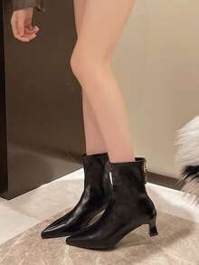 2025新款豹紋修身尖頭高跟短靴 女款春秋韓系踝靴 - 黑色 - 查看 4