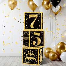 Bộ 3 hộp trang trí sinh nhật 18/21/30/40/50/60/70/75 tuổi, màu đen & vàng, hộp đựng bóng bay chúc mừng sinh nhật, đồ dùng trang trí tiệc sinh nhật bằng giấy theo chủ đề. - Nhiều màu - Xem 9