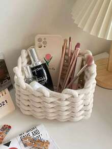 1 pieza Cesta de almacenamiento de cosméticos tejida, cesta de almacenamiento, gran regalo para amigos