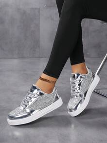 Modische Damen Lässig Sportschuhe, glänzende Reiseschuhe, Studentensnneaker, Schnürschuhe für Athletik, flache Laufschuhe, leichte Lässig Schuhe, ganzjährig Niedrigschuhe, Paillettenschuhe, stilvolle und personalisierte Modeschuhe