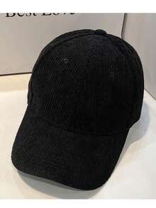 1pc Minimalist Solid Color Corduroy Baseball Cap, Suitable For Spring, Autumn, And Winter Daily Wear, ,Summer,Beach,Hat,Holiday,Travel - Black - View 3