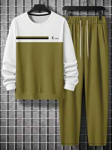 2 件男士休闲圆领运动衫和裤子套装，秋冬 - 彩色 - 查看 4