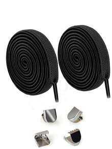 QKC 1 Paar Schnürsenkel, 2 Gummibänder, 4 Schnallen, einfarbige klassische Schnürsenkel geeignet für Freizeitschuhe und Sneaker